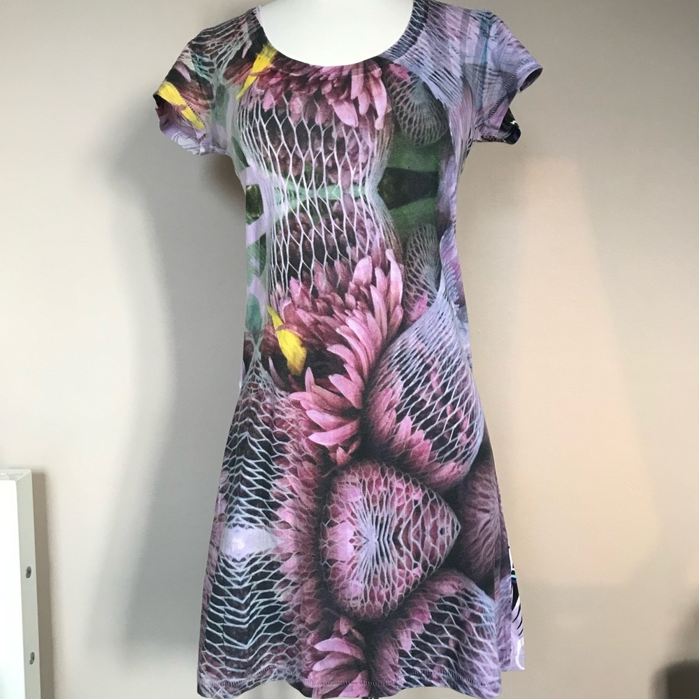 Custo chic Purple and Pink Floral Mini Dress